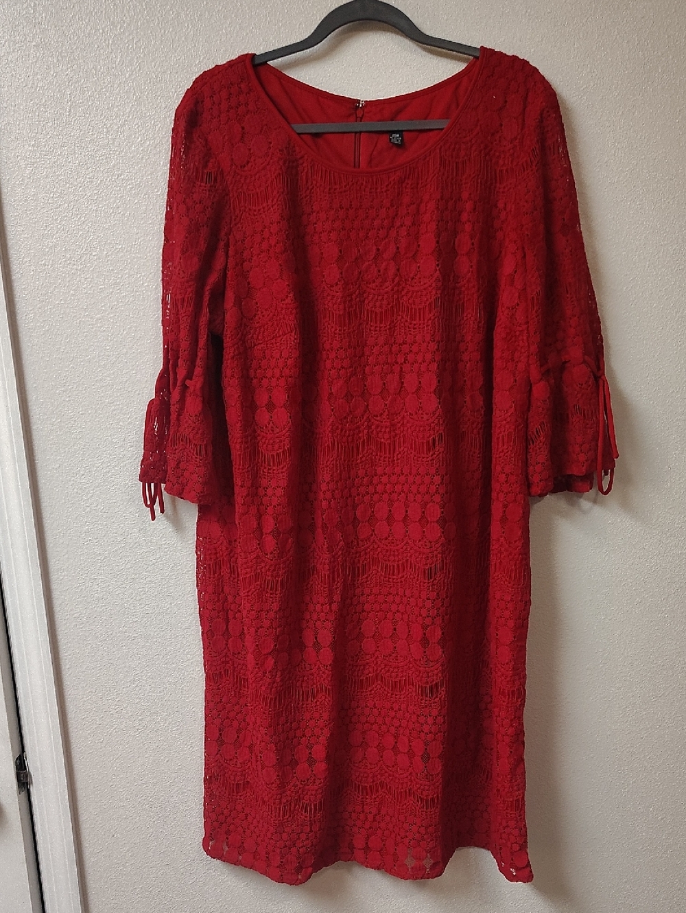 R&K Red Crochet‎ Lace Long Sleeve Shift Dress 96